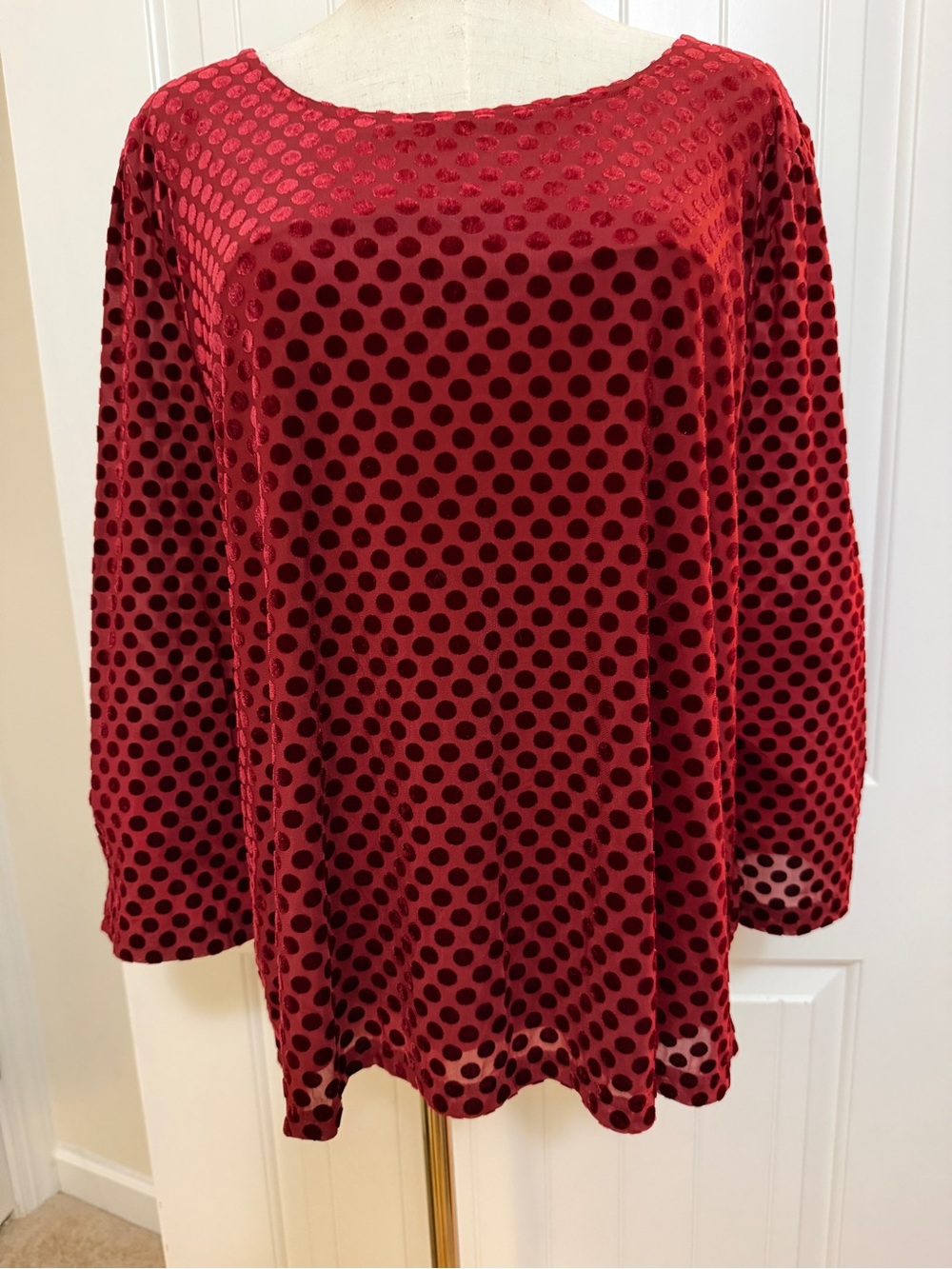 Talbots Red Velvet Polka Dot Scoop Neck Fully Lined Top Sz XL
